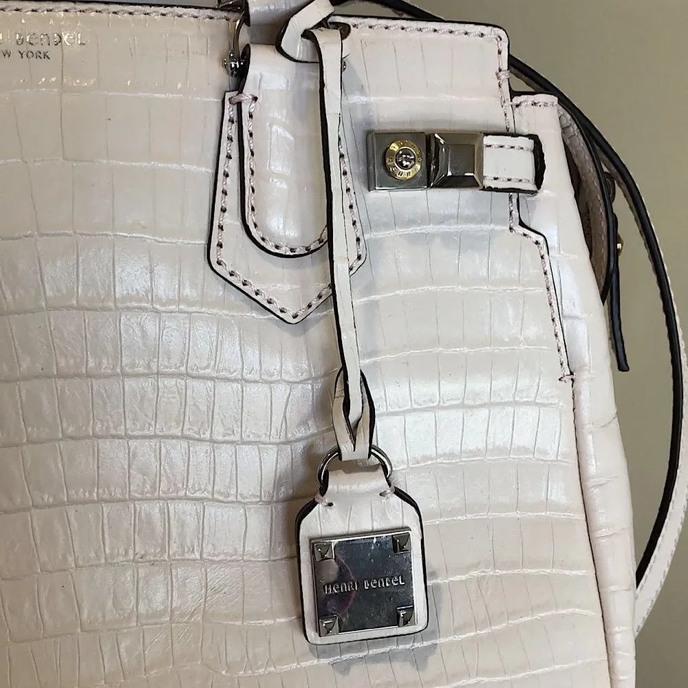 HENRI BENDEL CARLYLE Blush Croc Embossed Top Handle Satchel w/ Strap MINT